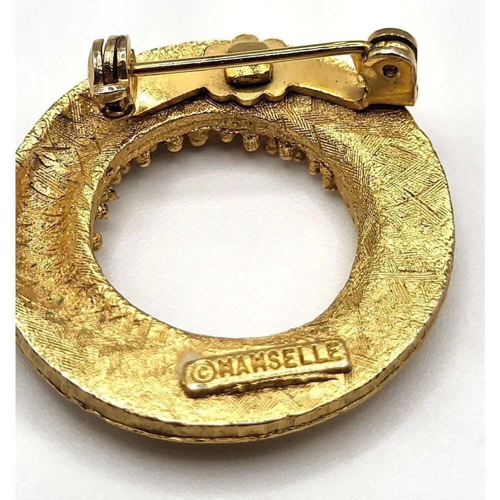 Mamselle Brushed Goldtone Modernist Circular Brooch Pin 1.25in